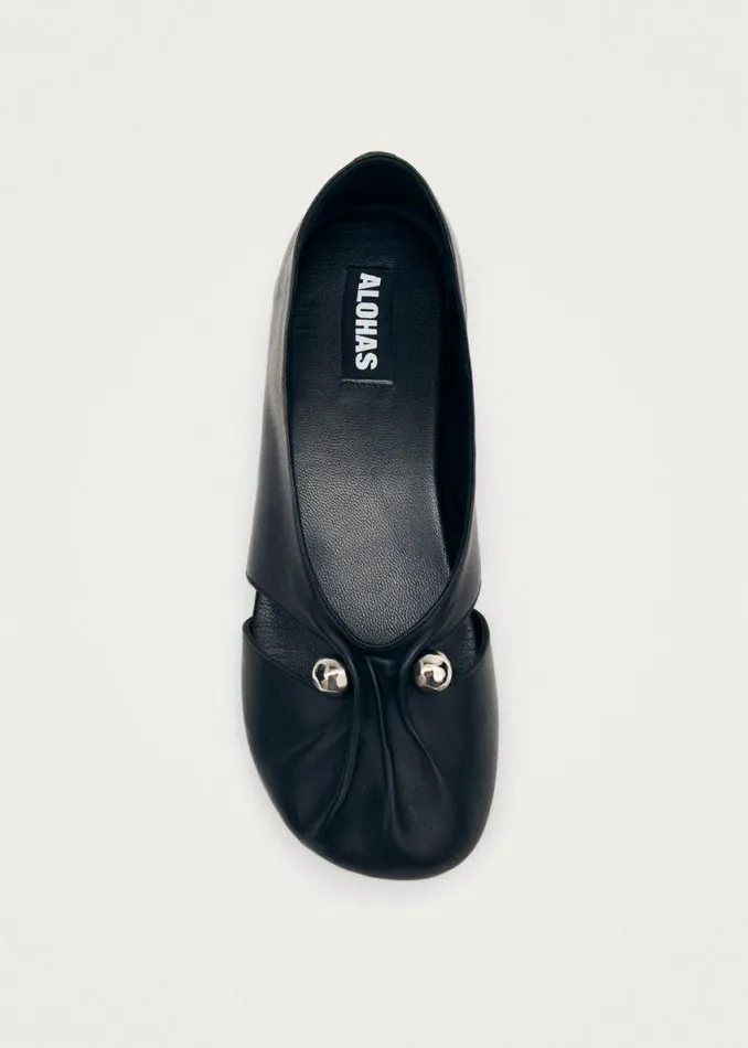 Ballet Flats Women ALOHAS Ravena Black Leather Ballet Flats