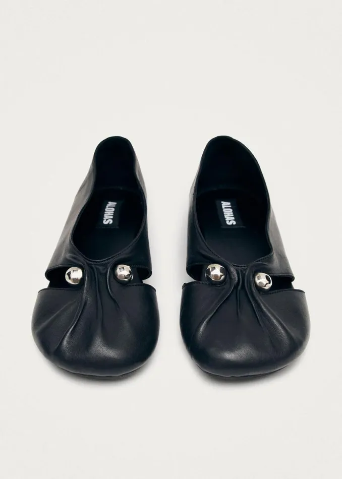 Ballet Flats Women ALOHAS Ravena Black Leather Ballet Flats
