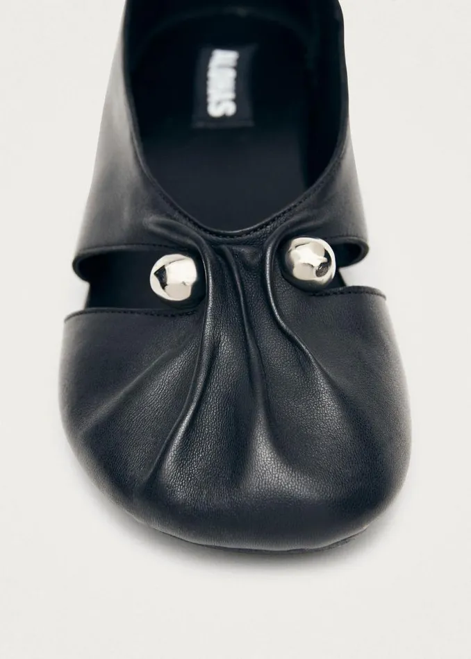 Ballet Flats Women ALOHAS Ravena Black Leather Ballet Flats