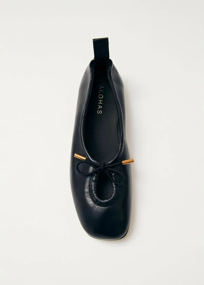 Ballet Flats Women ALOHAS Rosalind Black Leather Ballet Flats
