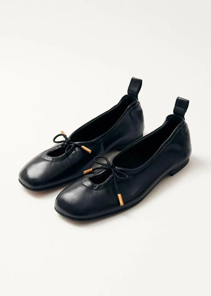 Ballet Flats Women ALOHAS Rosalind Black Leather Ballet Flats