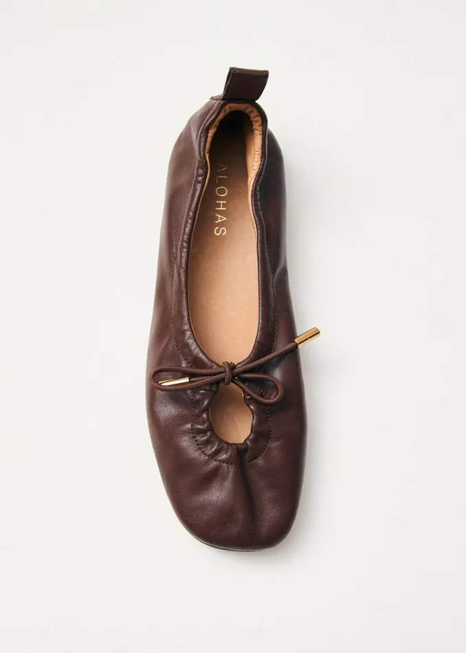 Ballet Flats Women ALOHAS Rosalind Brown Leather Ballet Flats