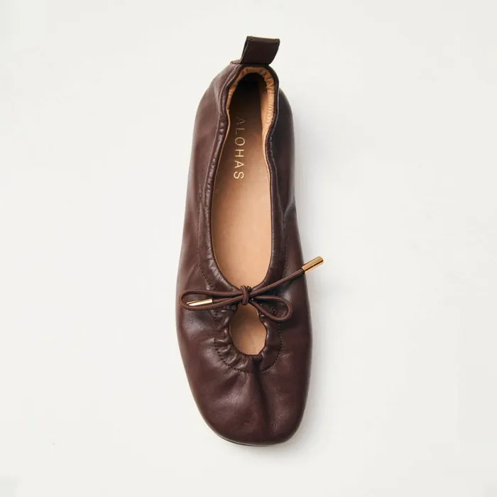 Ballet Flats Women ALOHAS Rosalind Brown Leather Ballet Flats