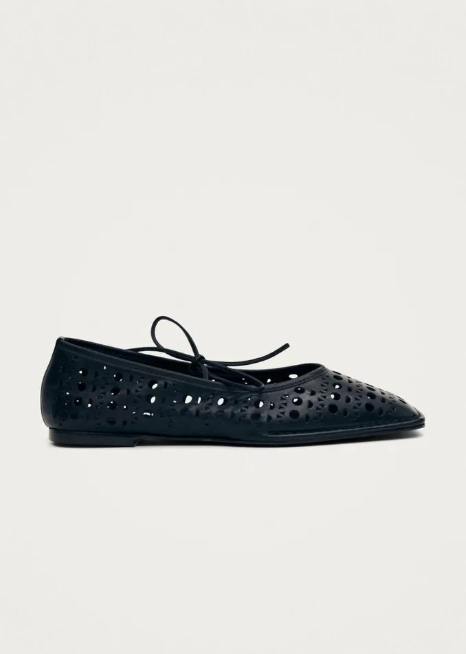 Ballet Flats Women ALOHAS Sway Slit Black Leather Ballet Flats