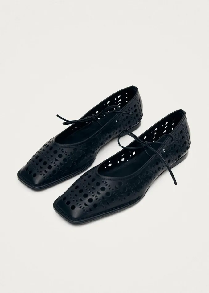 Ballet Flats Women ALOHAS Sway Slit Black Leather Ballet Flats