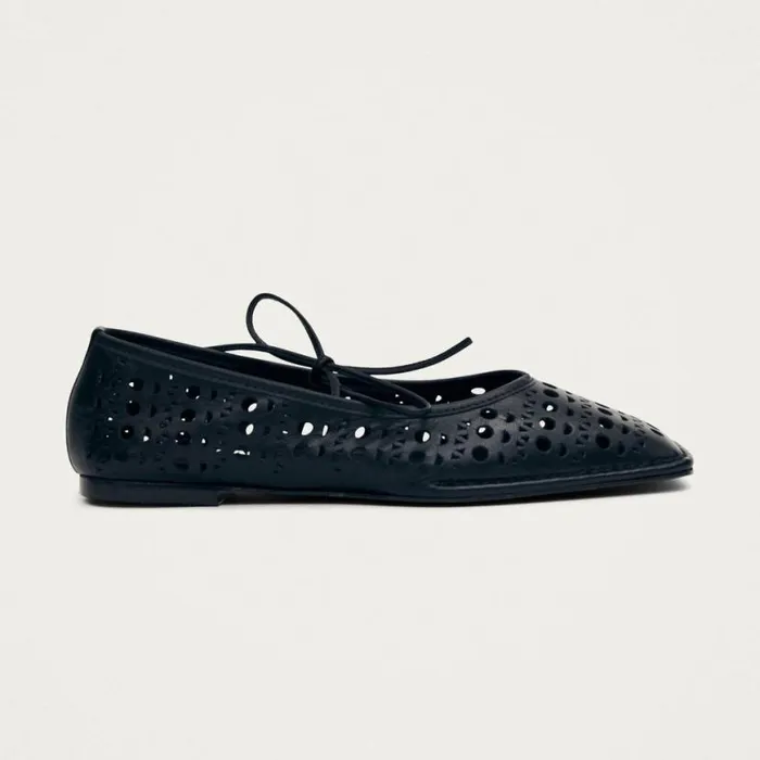 Ballet Flats Women ALOHAS Sway Slit Black Leather Ballet Flats