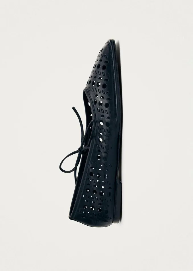Ballet Flats Women ALOHAS Sway Slit Black Leather Ballet Flats