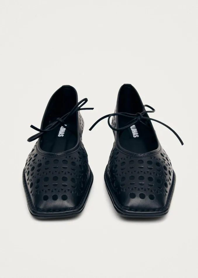 Ballet Flats Women ALOHAS Sway Slit Black Leather Ballet Flats