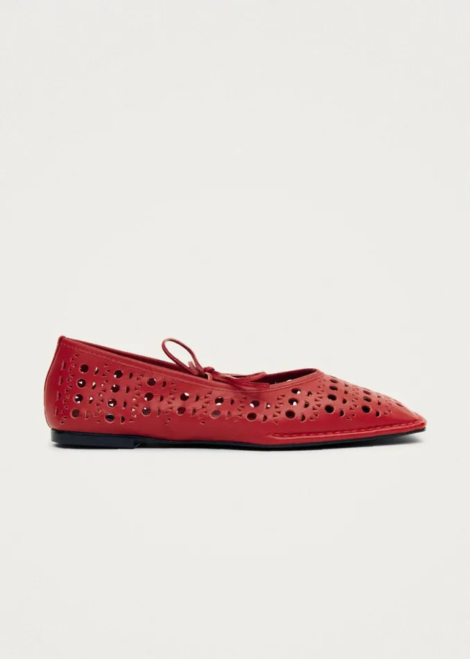 Ballet Flats Women ALOHAS Sway Slit Red Leather Ballet Flats