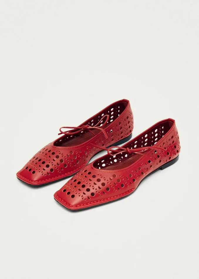 Ballet Flats Women ALOHAS Sway Slit Red Leather Ballet Flats