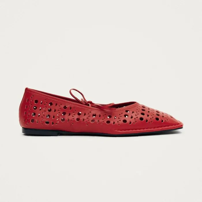 Ballet Flats Women ALOHAS Sway Slit Red Leather Ballet Flats