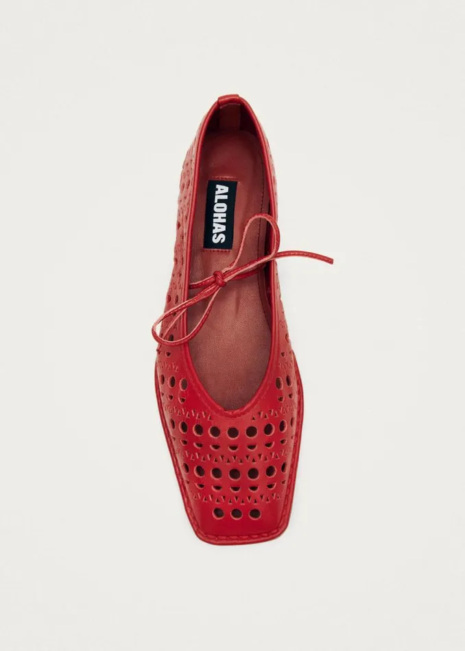 Ballet Flats Women ALOHAS Sway Slit Red Leather Ballet Flats