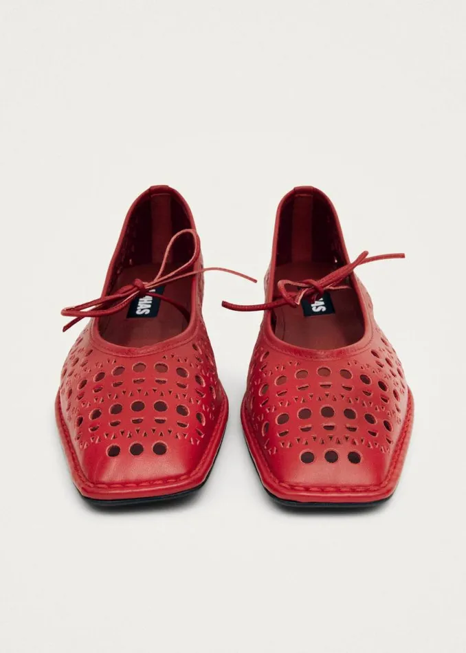 Ballet Flats Women ALOHAS Sway Slit Red Leather Ballet Flats
