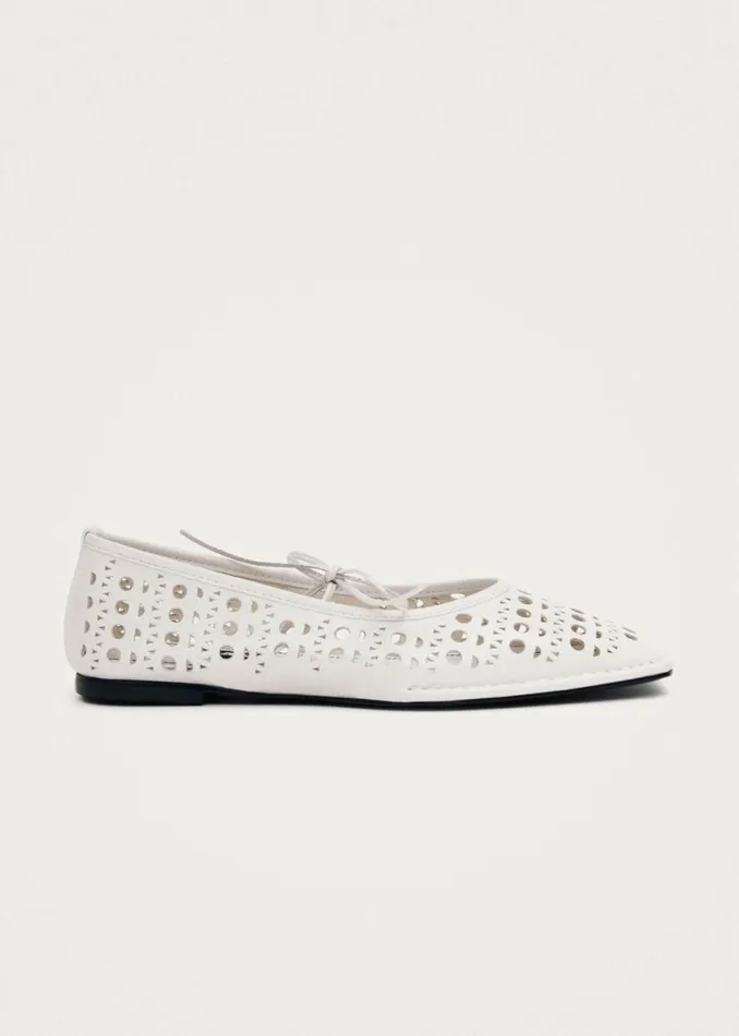 Ballet Flats Women ALOHAS Sway Slit White Leather Ballet Flats