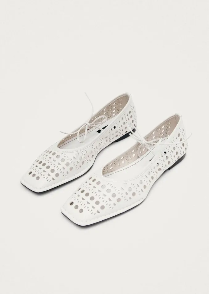 Ballet Flats Women ALOHAS Sway Slit White Leather Ballet Flats