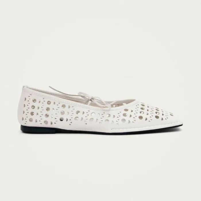 Ballet Flats Women ALOHAS Sway Slit White Leather Ballet Flats