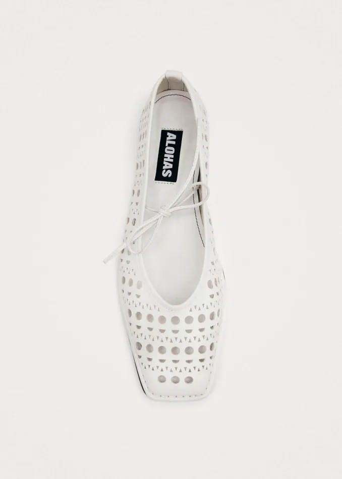 Ballet Flats Women ALOHAS Sway Slit White Leather Ballet Flats