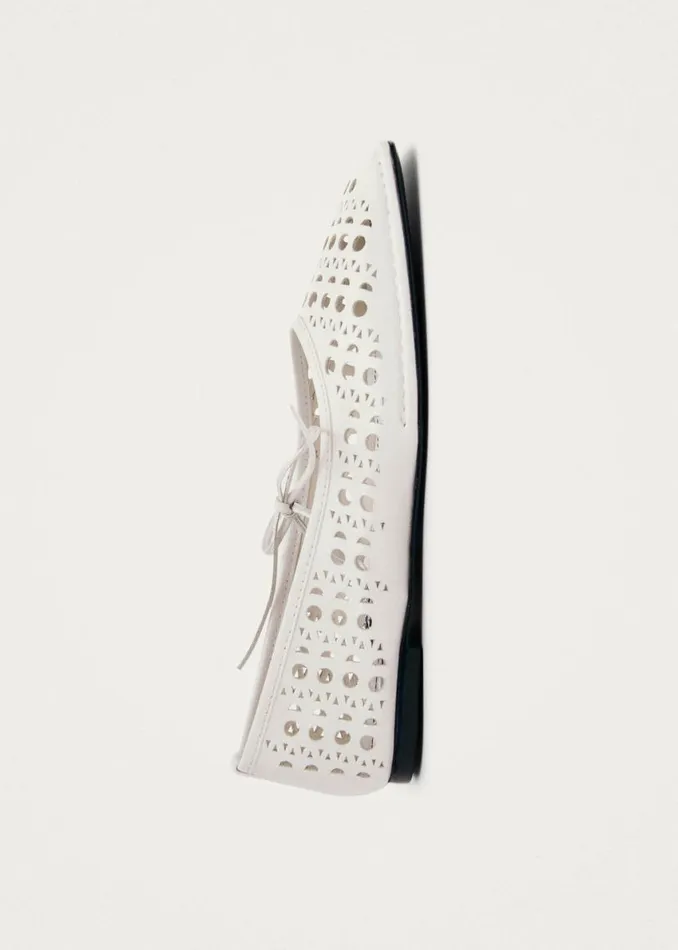 Ballet Flats Women ALOHAS Sway Slit White Leather Ballet Flats