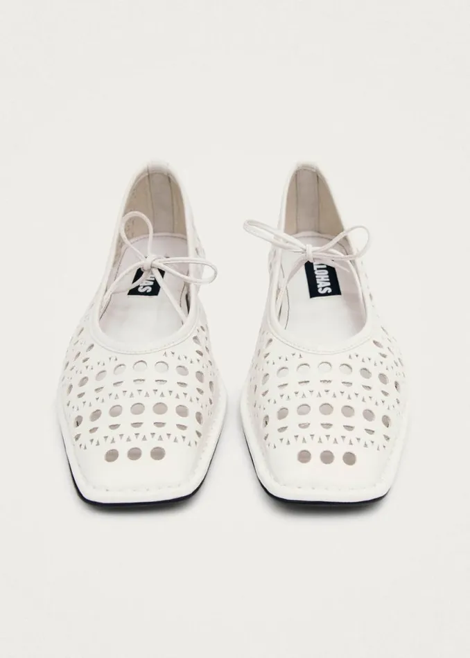 Ballet Flats Women ALOHAS Sway Slit White Leather Ballet Flats