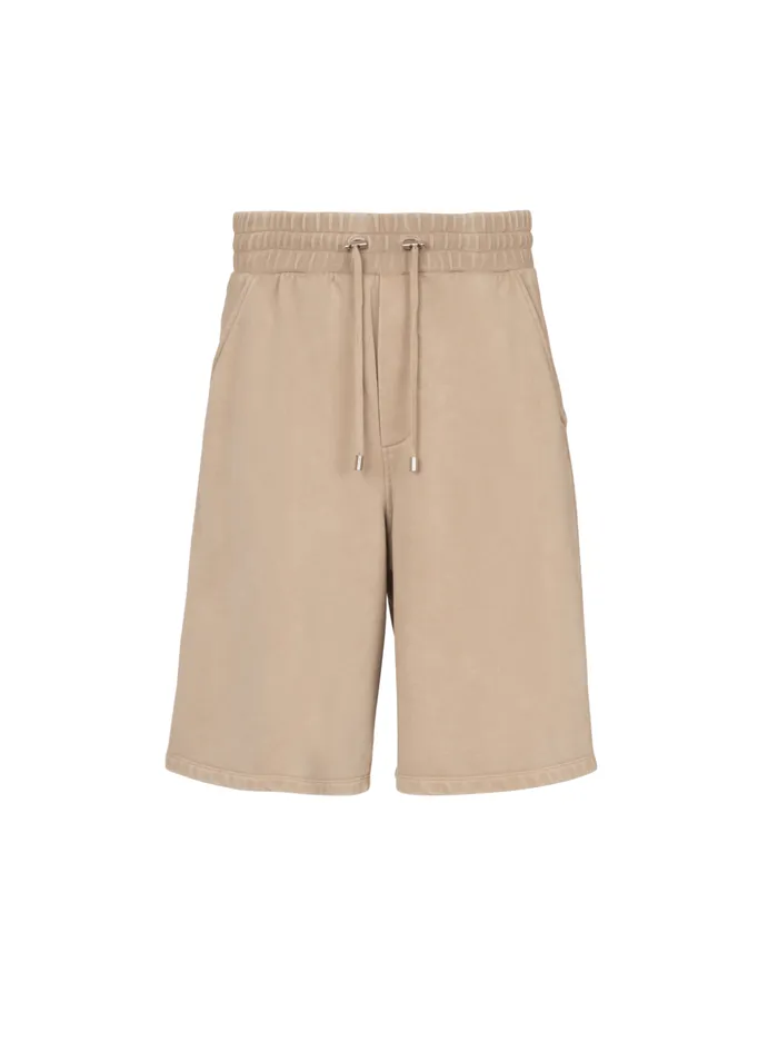 Bermuda Shorts With Vintage Embroidery Beige Men Balmain Trousers And Shorts