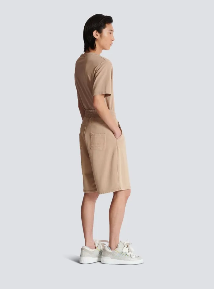 Bermuda Shorts With Vintage Embroidery Beige Men Balmain Trousers And Shorts