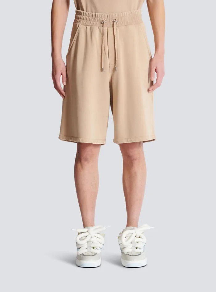 Bermuda Shorts With Vintage Embroidery Beige Men Balmain Trousers And Shorts