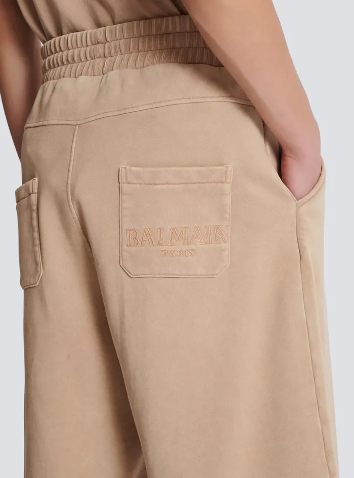 Bermuda Shorts With Vintage Embroidery Beige Men Balmain Trousers And Shorts