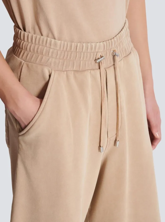Bermuda Shorts With Vintage Embroidery Beige Men Balmain Trousers And Shorts