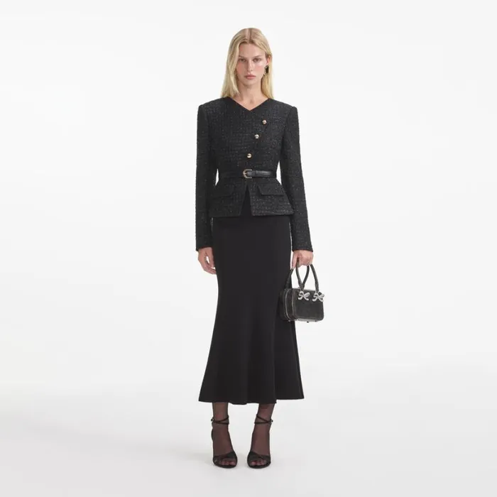 Black Boucle Asymmetric Midi Dress Women Self Portrait Dresses
