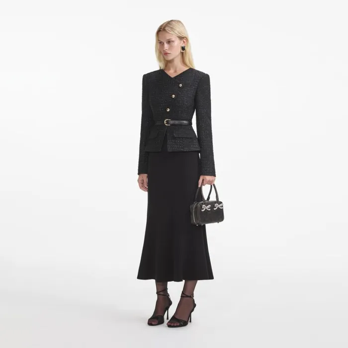 Black Boucle Asymmetric Midi Dress Women Self Portrait Dresses