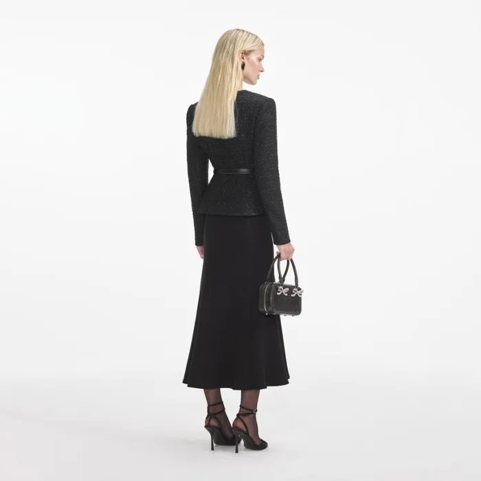 Black Boucle Asymmetric Midi Dress Women Self Portrait Dresses