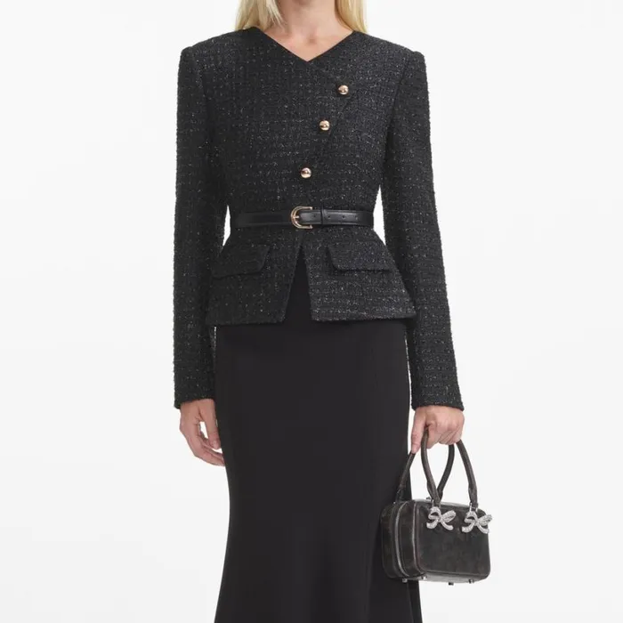 Black Boucle Asymmetric Midi Dress Women Self Portrait Dresses
