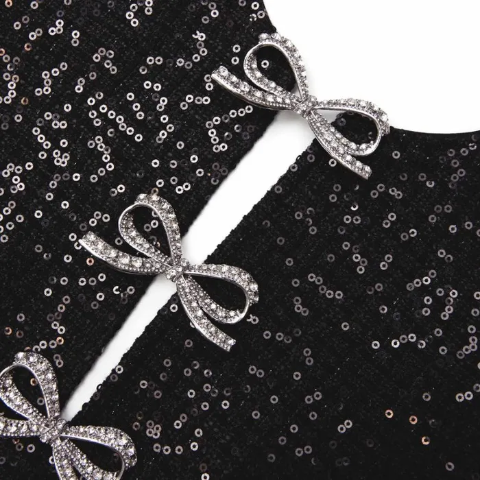 Black Boucle Bow Mini Dress Women Self Portrait Dresses Black Boucle Bow Mini Dress Women Self Portrait Dresses