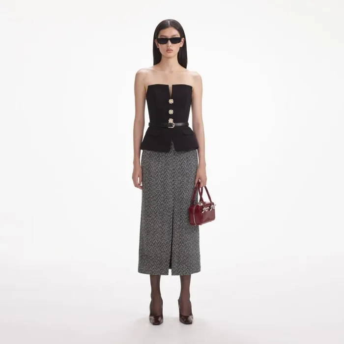 Black Crepe Bandeau Top Women Self Portrait Tops