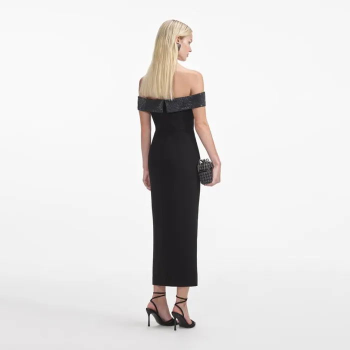Black Crepe Bow Midi Dress Women Self Portrait Dresses Black Crepe Bow Midi Dress Women Self Portrait Dresses