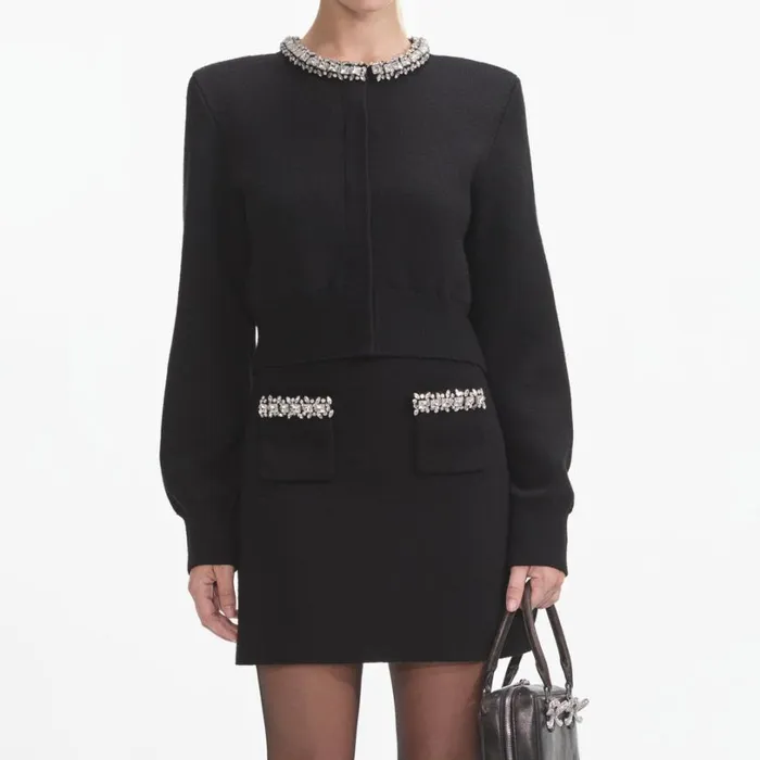 Black Knit Embellished Mini Skirt Women Self Portrait Knitwear Black Knit Embellished Mini Skirt Women Self Portrait Knitwear