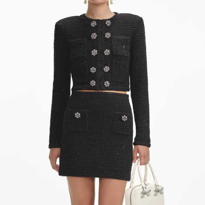 Black Textured Knit Mini Skirt Women Self Portrait Knitwear Black Textured Knit Mini Skirt Women Self Portrait Knitwear