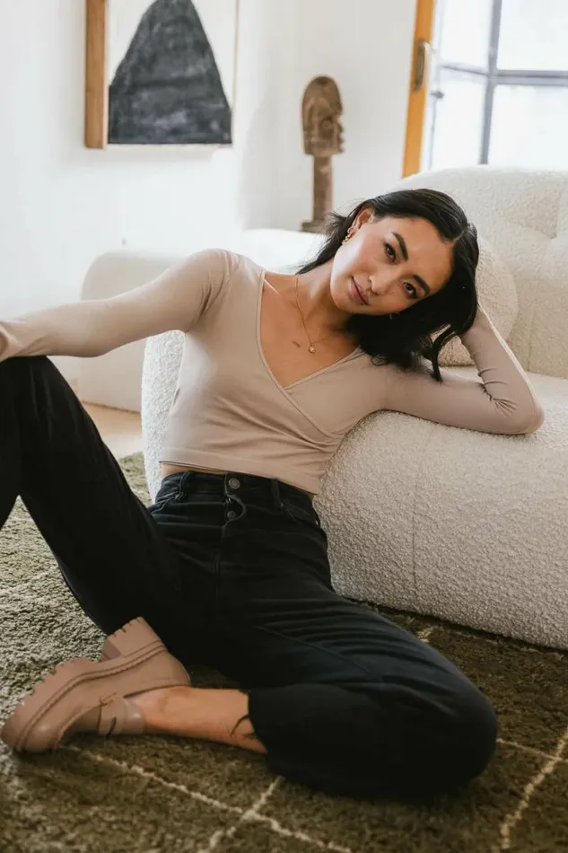 Blair Surplice Crop Top In Mocha Mocha Women Bohme Tops