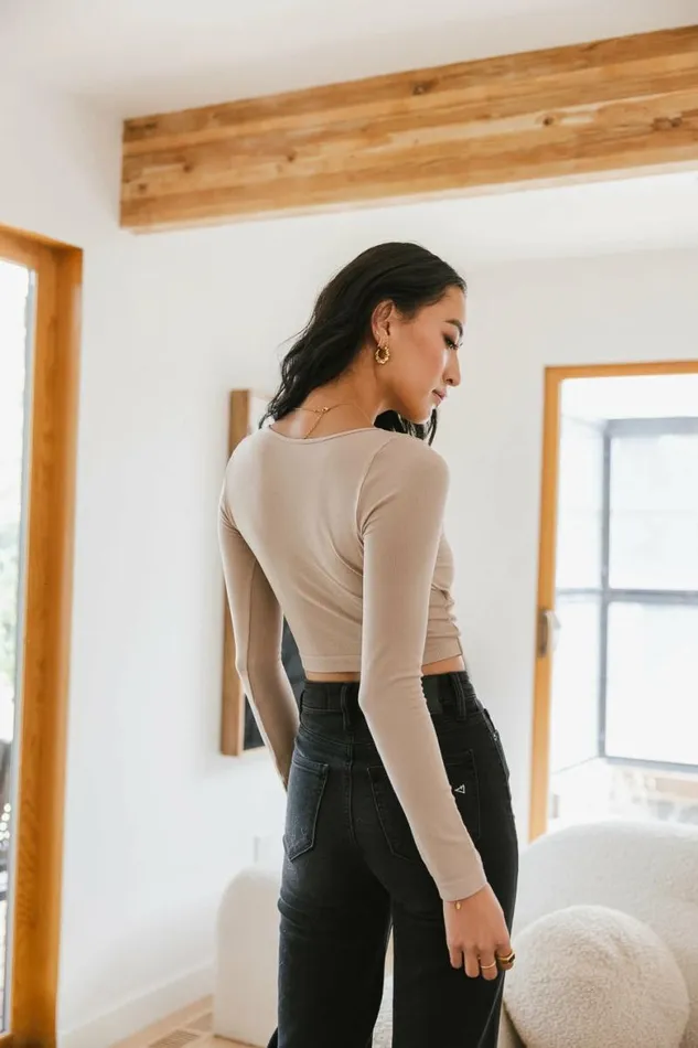 Blair Surplice Crop Top In Mocha Mocha Women Bohme Tops