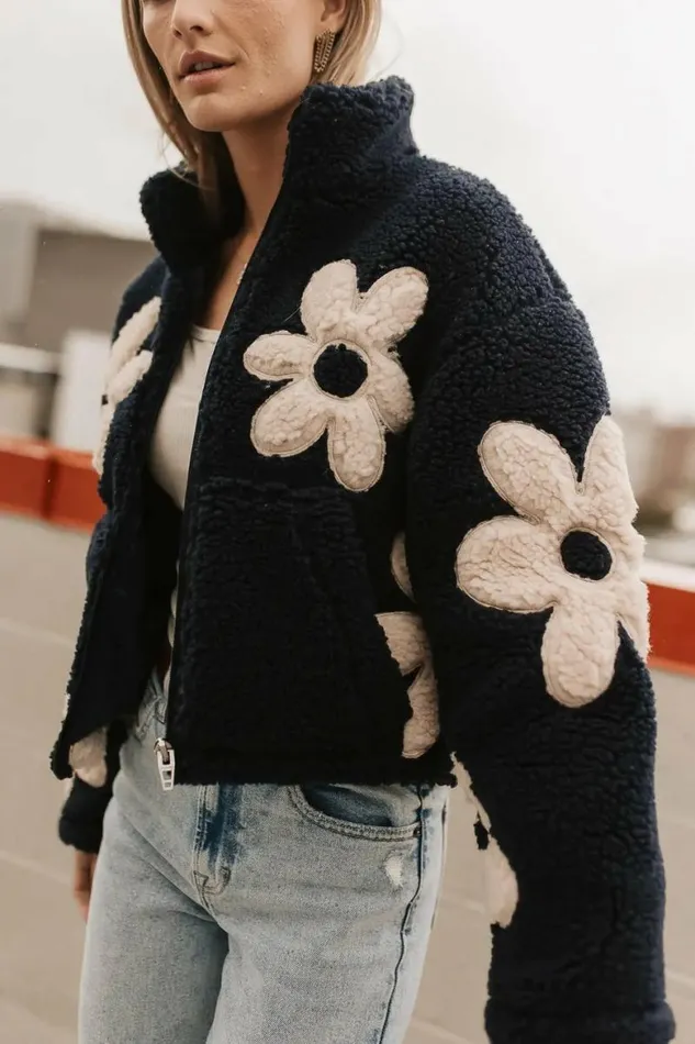 BlankNYC Floral Teddy Jacket In Navy Navy Women Bohme Outerwear