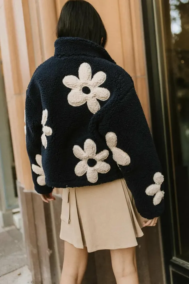 BlankNYC Floral Teddy Jacket In Navy Navy Women Bohme Outerwear