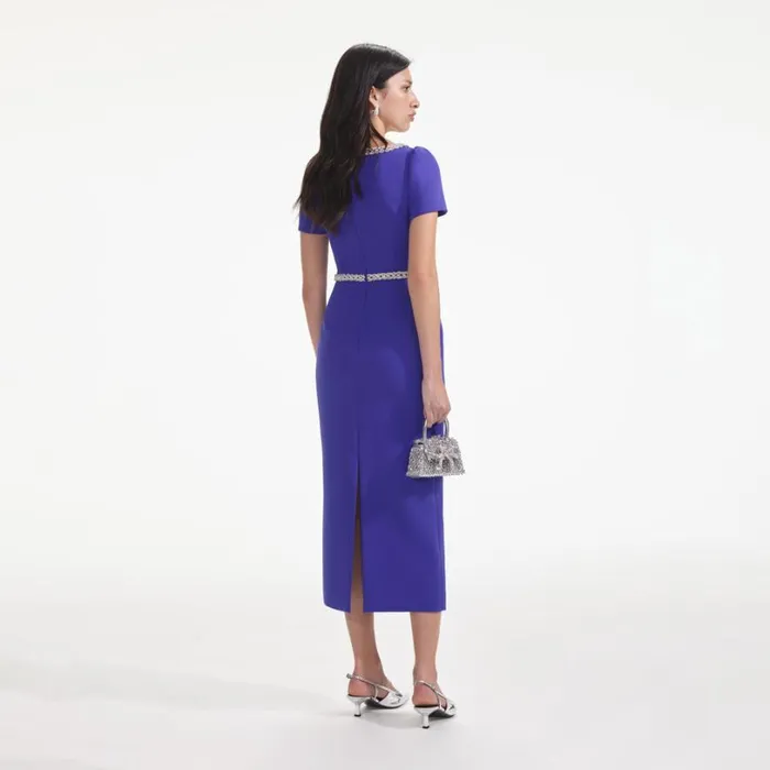 Blue Diamante Bow Trim Midi Dress Women Self Portrait Dresses Blue Diamante Bow Trim Midi Dress Women Self Portrait Dresses
