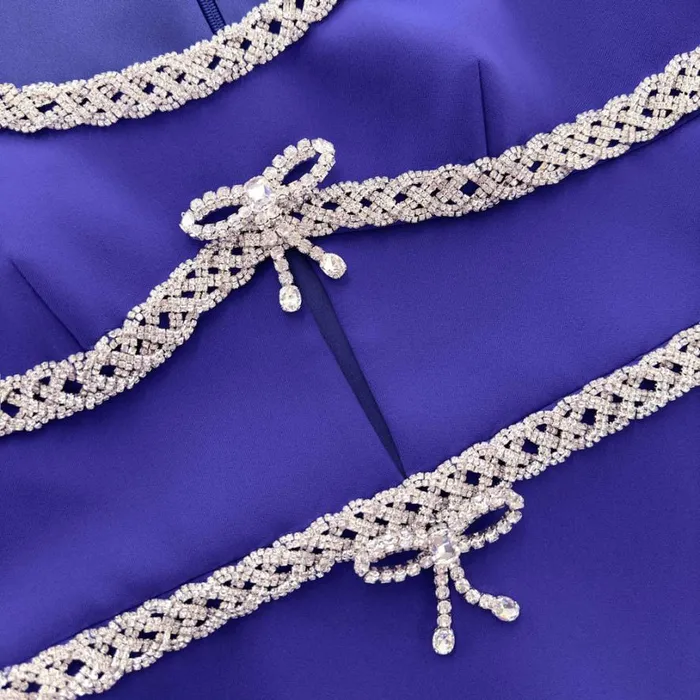 Blue Diamante Bow Trim Midi Dress Women Self Portrait Dresses Blue Diamante Bow Trim Midi Dress Women Self Portrait Dresses