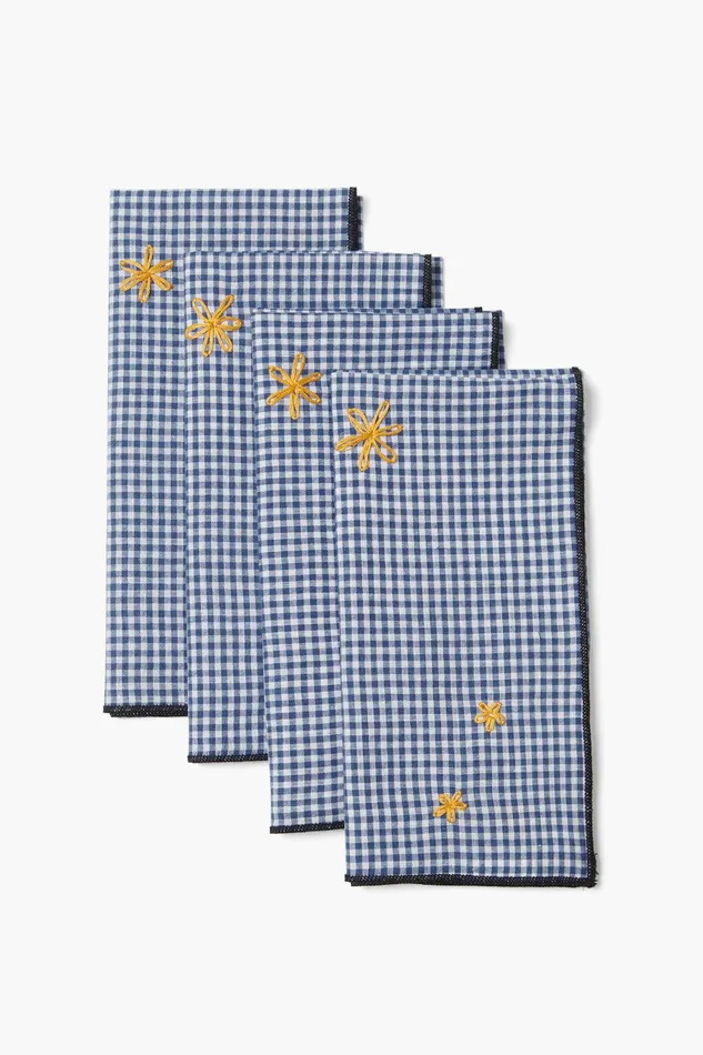 Blue Gingham Embroidered Napkin Set Women Chan Luu Home