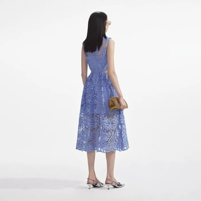 Blue Lace Cut Out Midi Dress Women Self Portrait Dresses