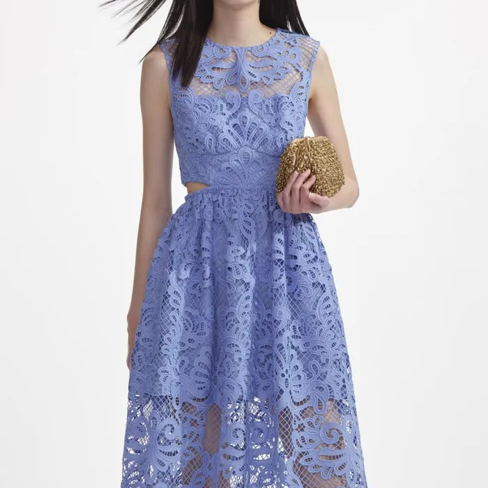 Blue Lace Cut Out Midi Dress Women Self Portrait Dresses