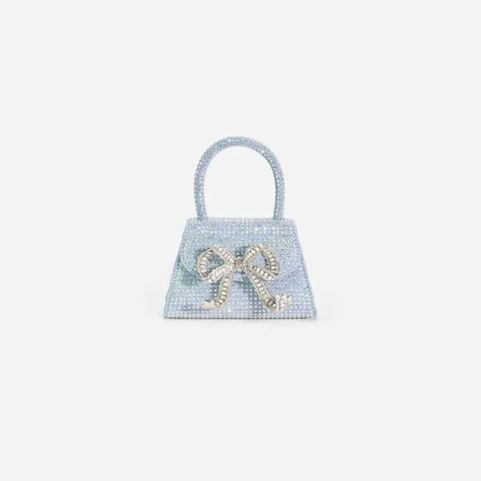 Blue Rhinestone Denim Micro Bow Bag Women Self Portrait Denim