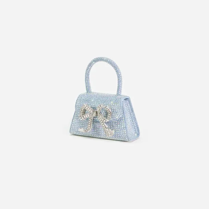 Blue Rhinestone Denim Micro Bow Bag Women Self Portrait Denim