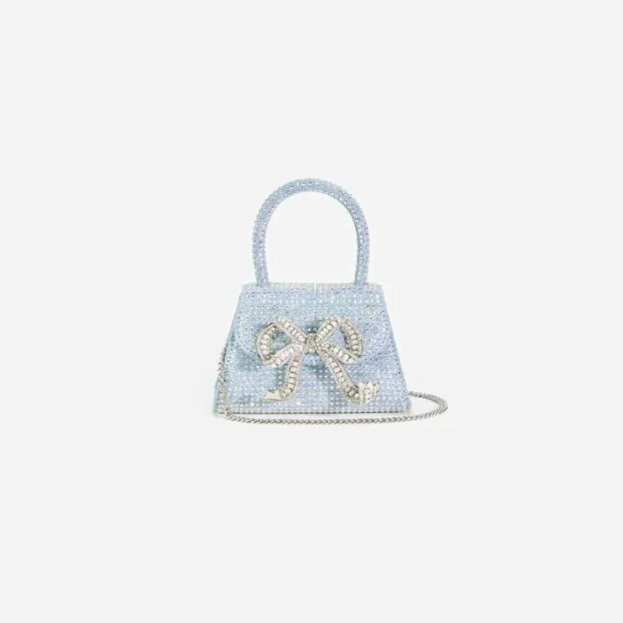 Blue Rhinestone Denim Micro Bow Bag Women Self Portrait Denim