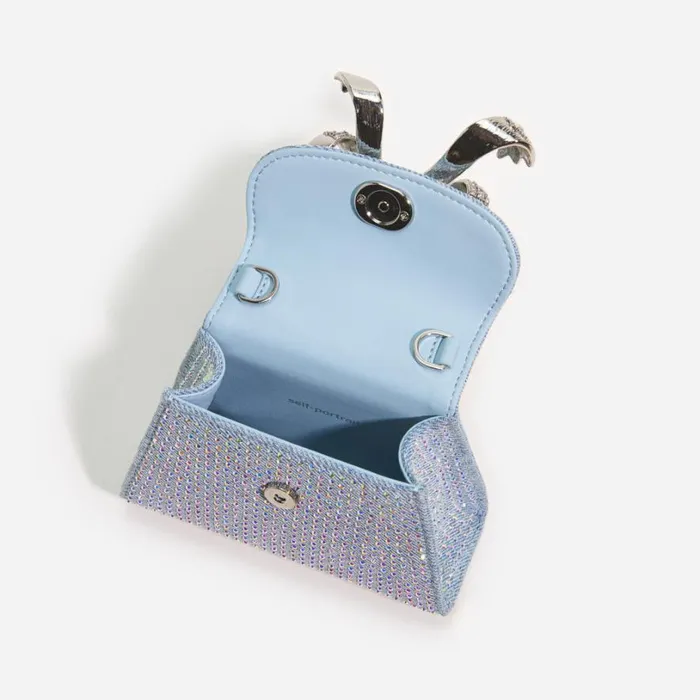 Blue Rhinestone Denim Micro Bow Bag Women Self Portrait Denim